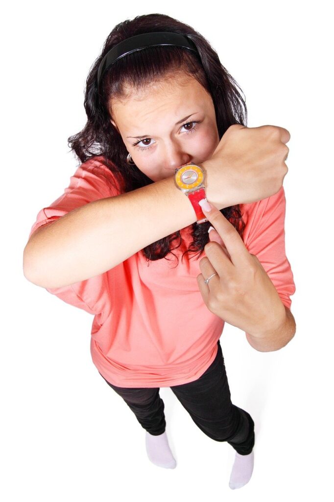 appointment, clock, countdown, deadline, delay, hands, late, object, point, time, watch, pointing, woman, girl, young, late, late, late, late, late